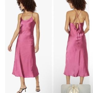 Nwt Line & Dot Satin spaghetti Pink Midi Dress